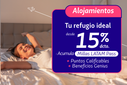 Desde 15% de descuento en la reserva de tu alojamiento ideal Acumula 3 millas y 6 puntos calificables por dólar gastado y además obtén descuentos extra a través de tus beneficios Genius.