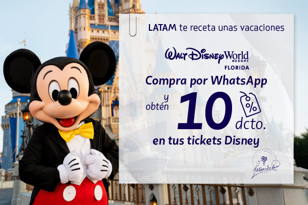Compra por Whatsapp y obtén 10% de dcto en Tickets a Disney