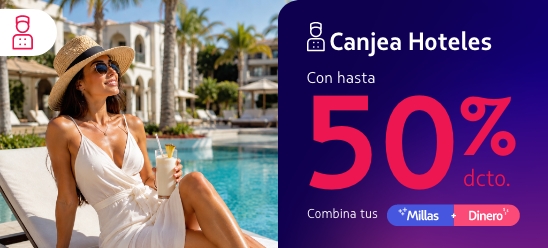 Canjea tu hotel combinando Millas + Dinero y obtén hasta un 50% de descuento.