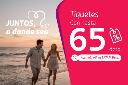 Enamórate de estos precios, vuela desde $61.500 precio final Aprovecha los descuentos y acumula millas y Puntos Calificables para seguir viajando