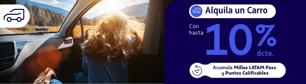 Alquila tu carro con LATAM y obtén hasta un 10% de descuento en las mejores marcas