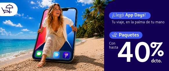 Hasta 40% dcto. en Paquetes: Vuelo + Hotel. Acumulas Millas LATAM Pass y Puntos Calificables.