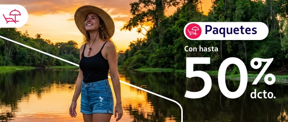 Hasta 50% dcto. en Paquetes: Vuelo + Hotel. Acumulas Millas LATAM Pass y Puntos Calificables.